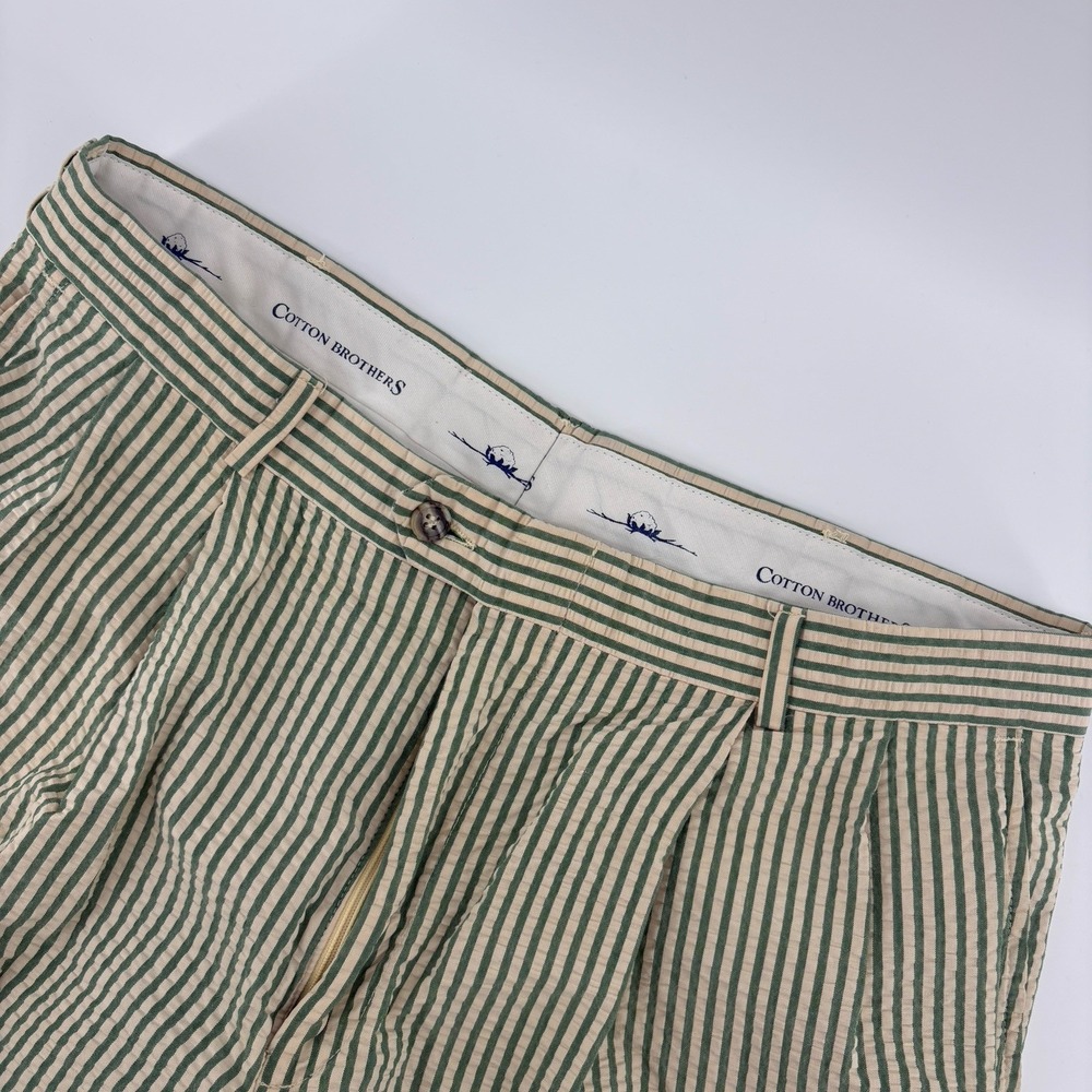 Cotton Brothers Golf Shorts Seersucker Green Striped Mens Size 36 - Picture 2 of 7